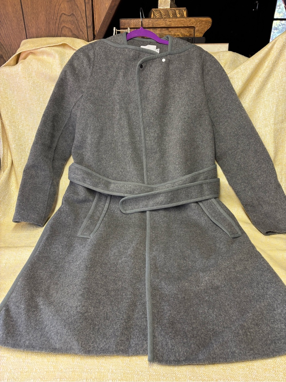 Vince Gray Hooded Wool Belted Trench Coat